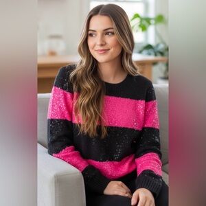 JCrew stripped pink sequin sweater